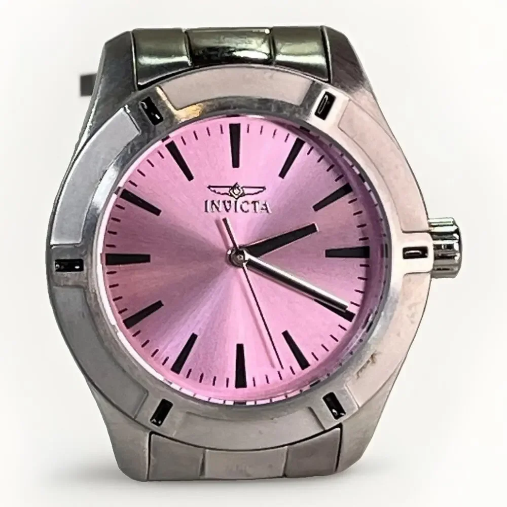 Invicta Women’s Silver Stainless Steel Pink Dial Quartz Wristwatch 50M